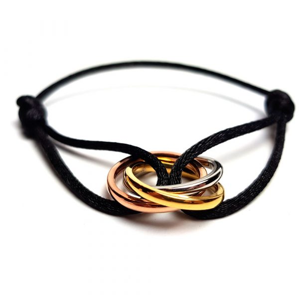 Trinity Armband Frauen schwarz golden Tricolor Wickelring und Schmuckband