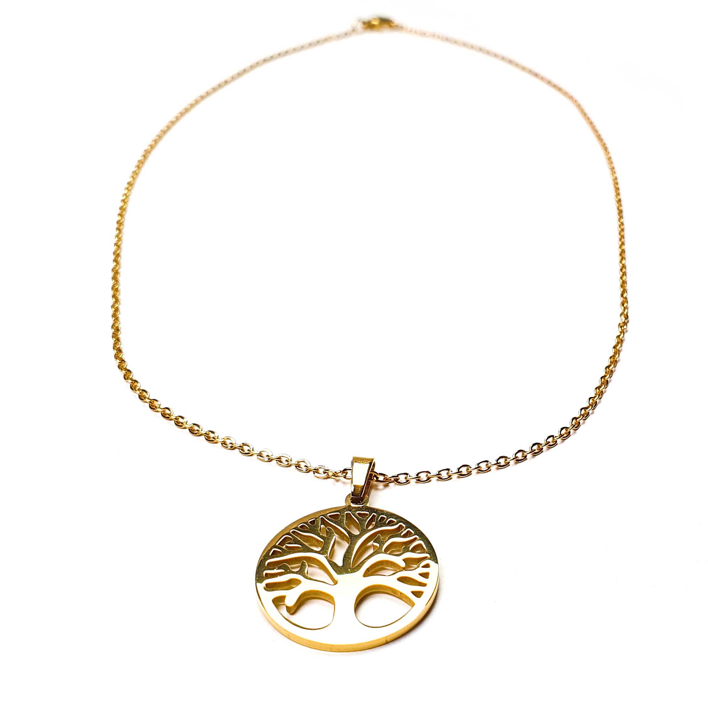 Damen Kette Edelstahl Versilbert Vergoldet Halskette Baum des Lebens Lebensbaum 